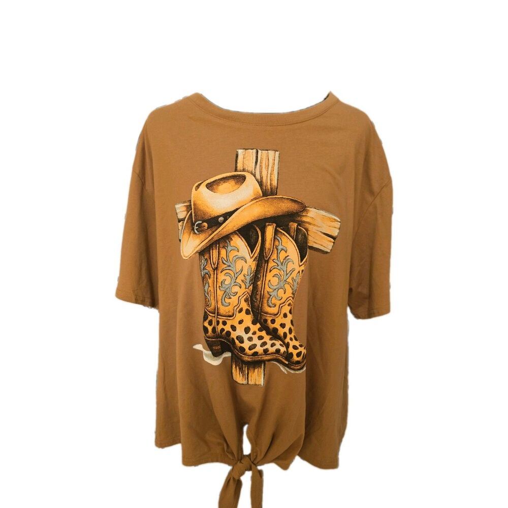 Free Kisses 3X Western Cowboy Leopard Boots Graphic T-Shirt Plus Size New